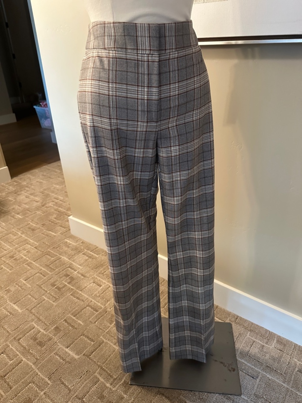 Gianni Bini Gray and Brown Plaid Wide-Leg Trousers